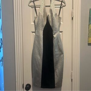 Black Halo Silver and Black Sheath Dress halter neck